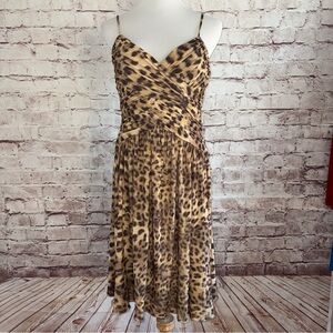 ADRIANNA PAPELL Brown Leopard Print Midi Dress